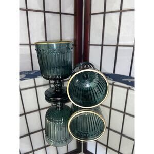 Green Ribbed Goblets